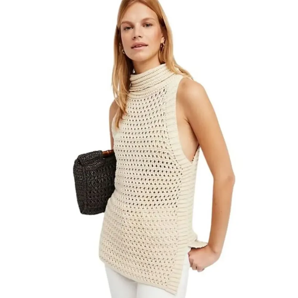 NWT! Free People Northern Lights Sleeveless Crochet Sweater XS‎